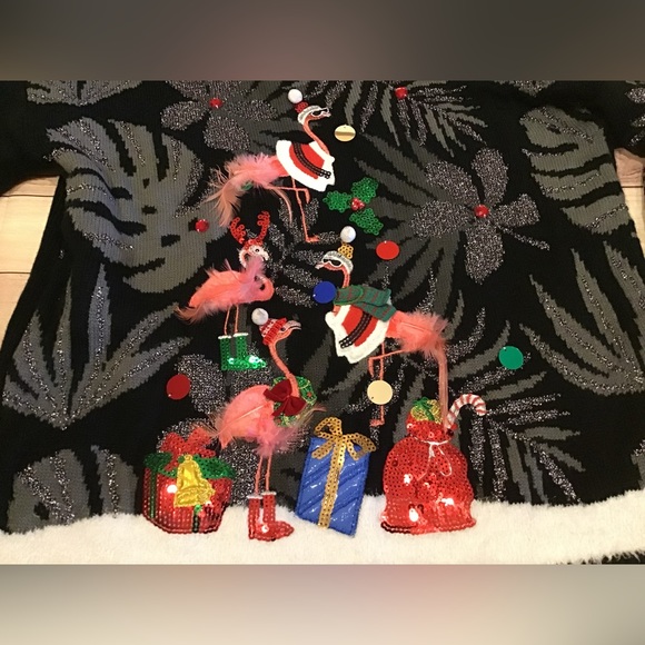 33 degree womans ugly christmas sweater black pink flamingo size medium - Picture 2 of 6